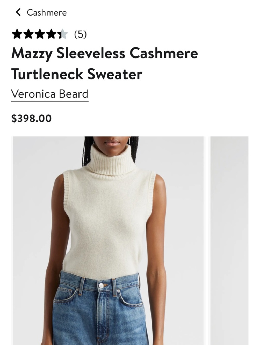 NWOT! Veronica Beard Mazzy Cashmere Sleeveless Turtleneck Sweater size S!